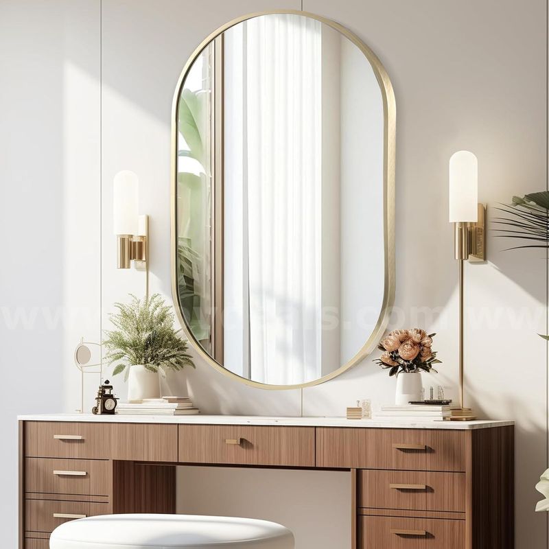 22"x30" Gold Oval Bathroom Mirror, Vanity Mirror with Brushed Metal Frame - Shipping Available