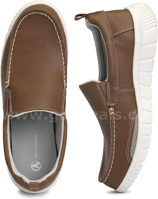 Brand New - Men's Loafers Arch Support Moc Toe Faux Leather Slip, Brown, 10 Size - Shipping Available