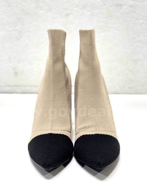 Brand New - Pointed Toe Stiletto Ankle Boots, Nude/Black, Size 10 - Shipping Available