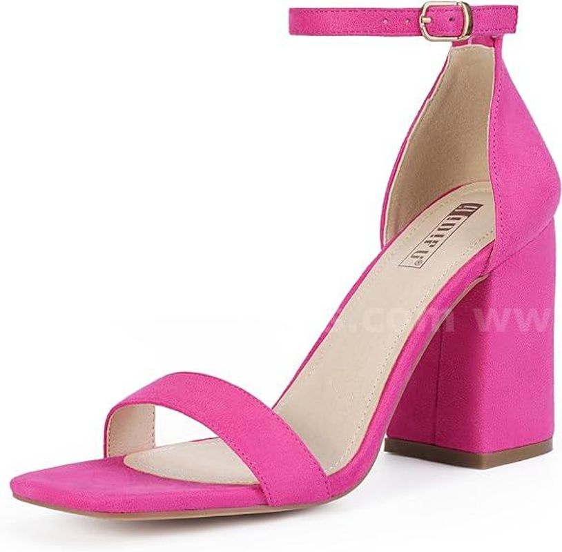 Brand New - Chunky Block Heels Party Dress Heeled Sandals, Hot Pink Suede, Size 8.5 - Shipping Available