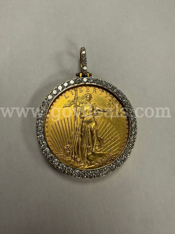 2017 1oz American Gold Eagle BU diamond bezel pendant