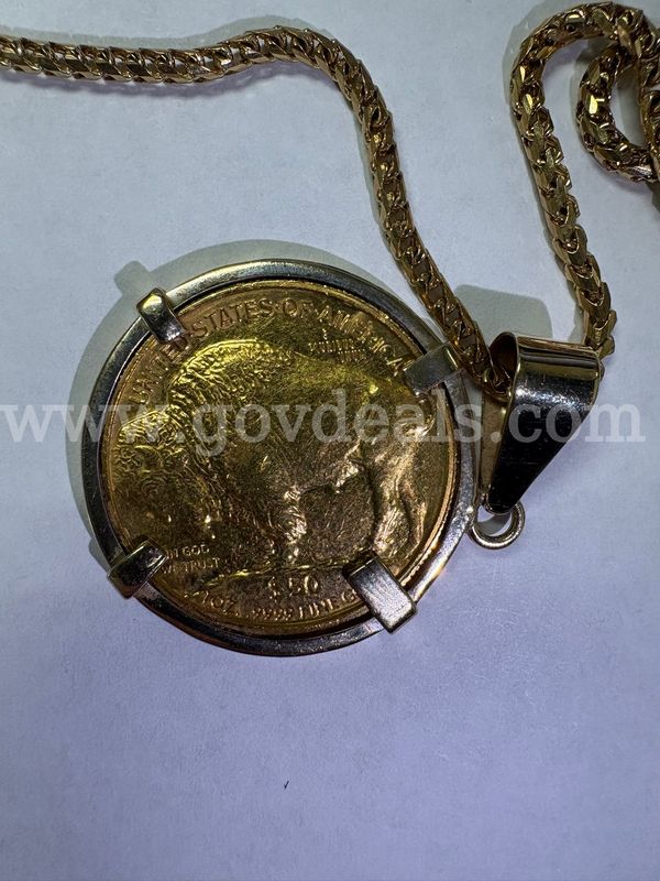 1oz gold Buffalo coin with pendant and 10k necklace