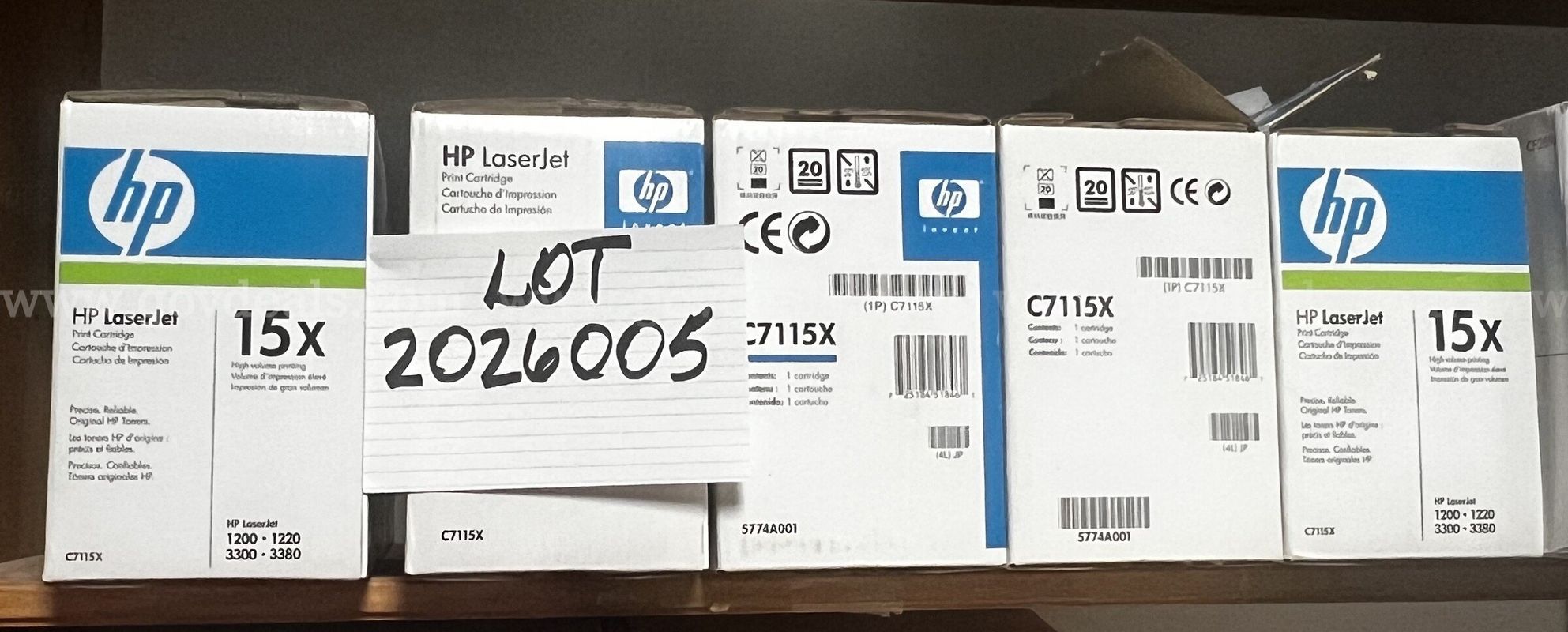 Lot 2026005 - 5 HP 15X Black Cartridges - New in Box
