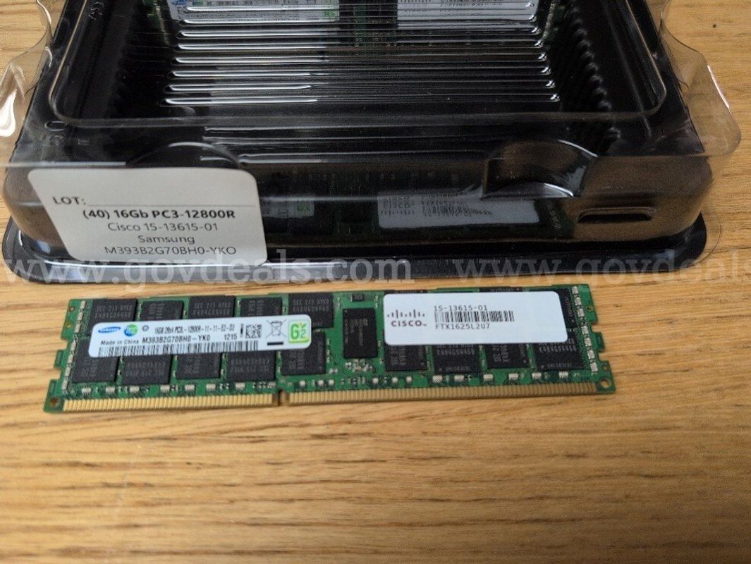 Lot of (40) 16GB PC3-12800R DDR3 ECC RDIMM Samsung M393B2G70BH0-YK0 | Cisco UCS-MR-1X162RY-A
