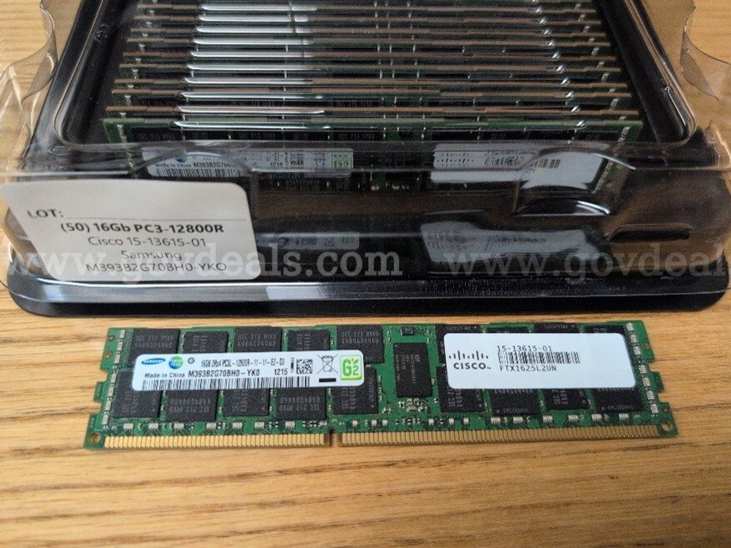 Lot of (50) 16GB PC3-12800R DDR3 ECC RDIMM Samsung M393B2G70BH0-YK0 | Cisco UCS-MR-1X162RY-A