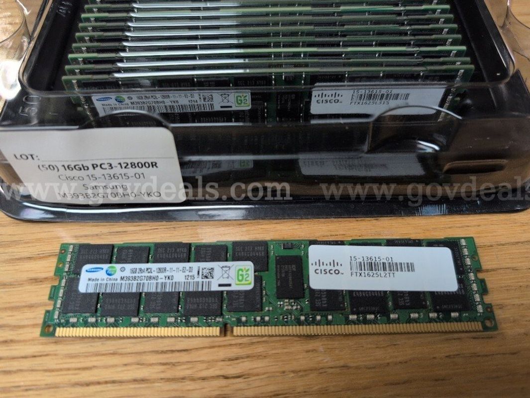 Lot of (50) 16GB PC3-12800R DDR3 ECC RDIMM Samsung M393B2G70BH0-YK0 | Cisco UCS-MR-1X162RY-A