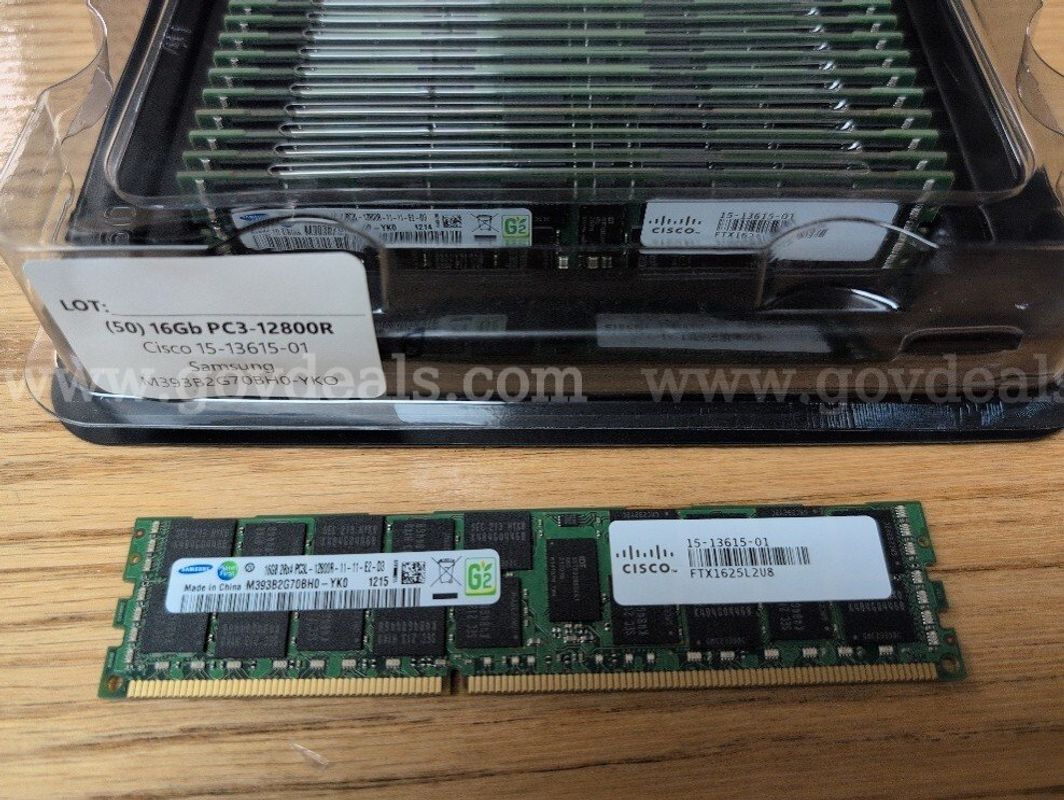 Lot of (50) 16GB PC3-12800R DDR3 ECC RDIMM Samsung M393B2G70BH0-YK0 | Cisco UCS-MR-1X162RY-A