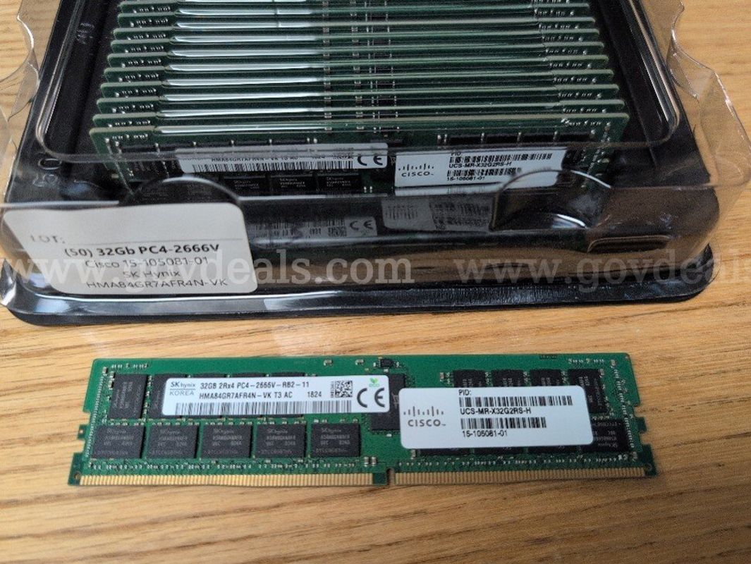 Lot of (50) 32GB PC4-2666V DDR4 ECC RDIMM SK Hynix HMA84GR7AFR4N-VK | Cisco UCS-MR-X32G2RS-H