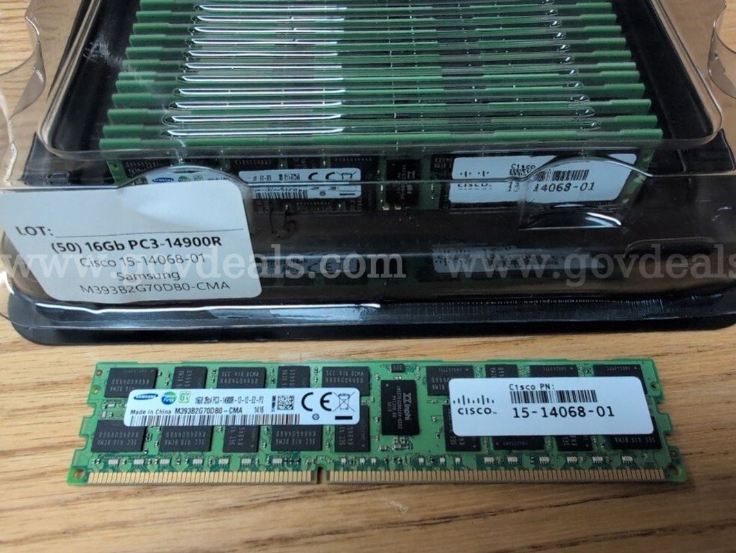 Lot of (50) 16GB PC3-14900R DDR3 ECC RDIMM Samsung M393B2G70DB0-CMA | Cisco 15-14068-01