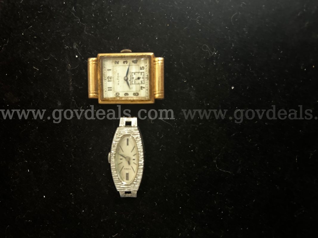 Two Vintage Watches With No Watch Band, (1) Alton Gold In Color Tank Style, (1) Timex Silver In Color