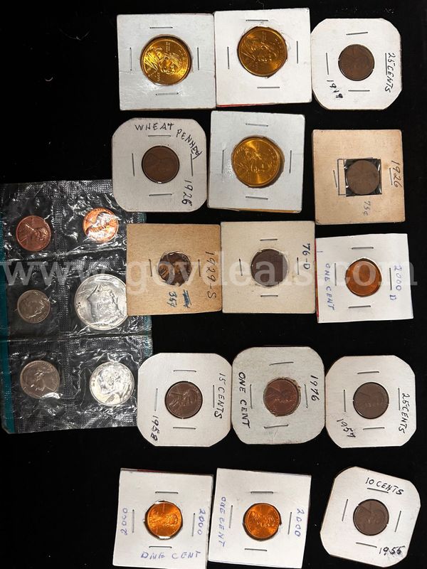 16 Packages Containing Coins and Proof Sheet 1972 Coins & 17 US Coins Encased