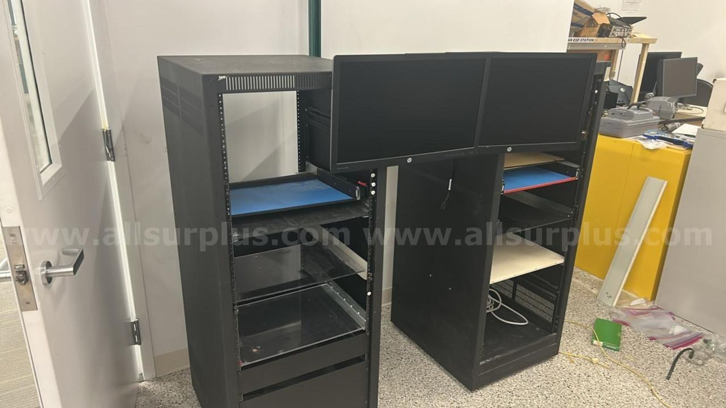 Lot of 2 Electronic Enclosure Equipment Cabinet with Monitor, Model ERK-2725LRD