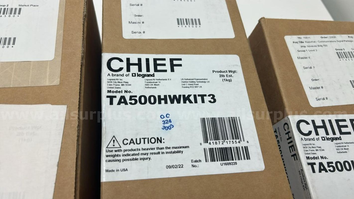 Lot of 4 Chief TA500HKWKIT3 hardware/trim kit for the TA500 in?wall swing?arm