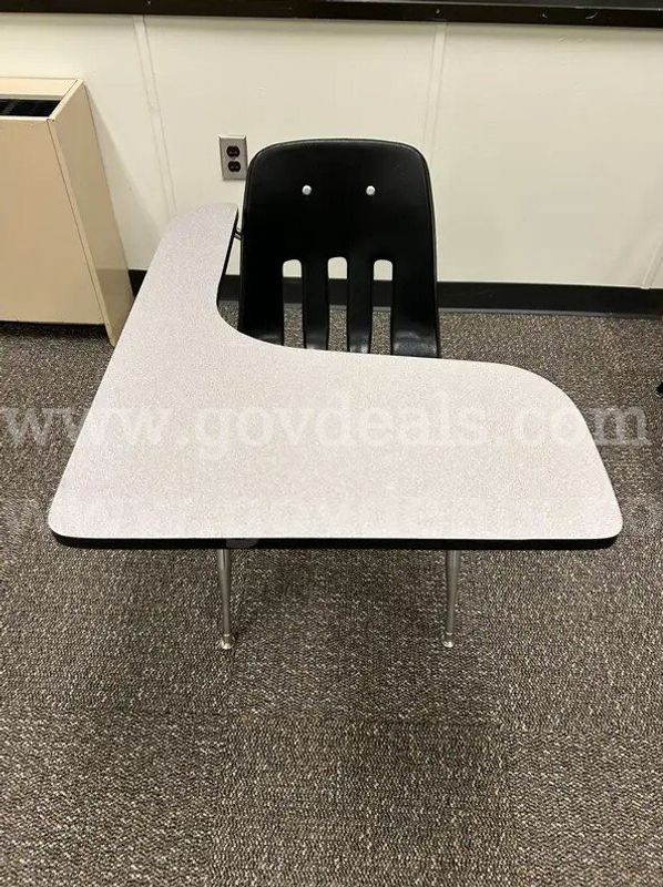 (80x) Classroom Combo Desk/Chairs (Grey + Wood Surface + Black Chair)
