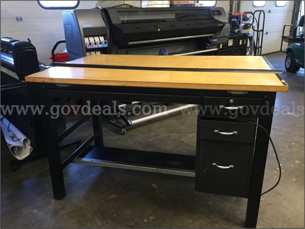 Drafting Table with Metal Frame and Wood Tabletop