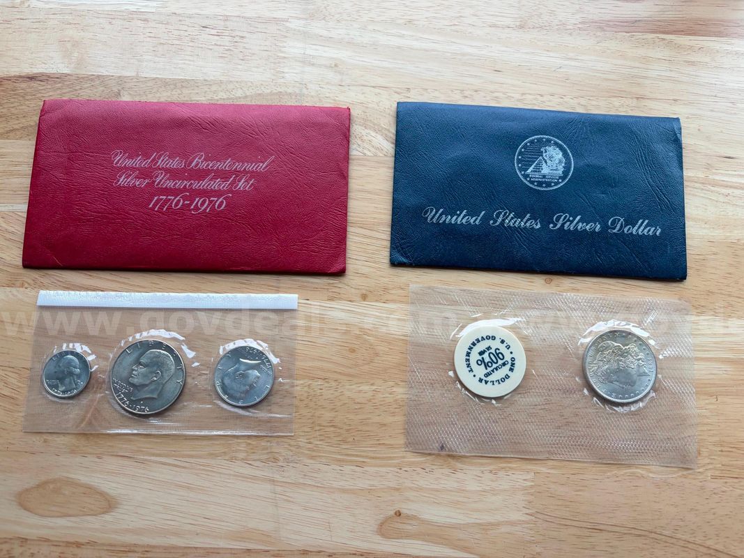 TiDDRs: Uncirculated Collectible Coins - Silver US Dollar 1884 and US Bicentennial Silver Coin Set 1776-1976.