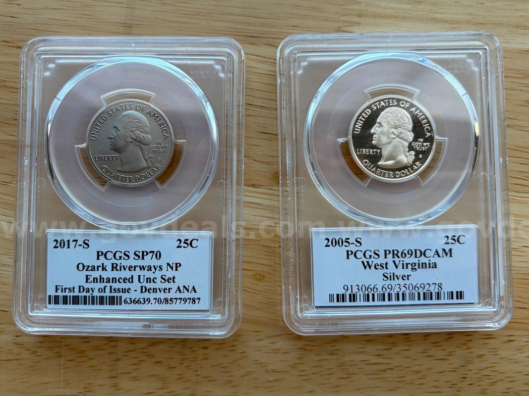 TiDDRs: 2 (two) PCGS Quarters: 2017-S SP70 (First Day of Issue Denver ANA) and 2005-S PR69CAM (Silver)
