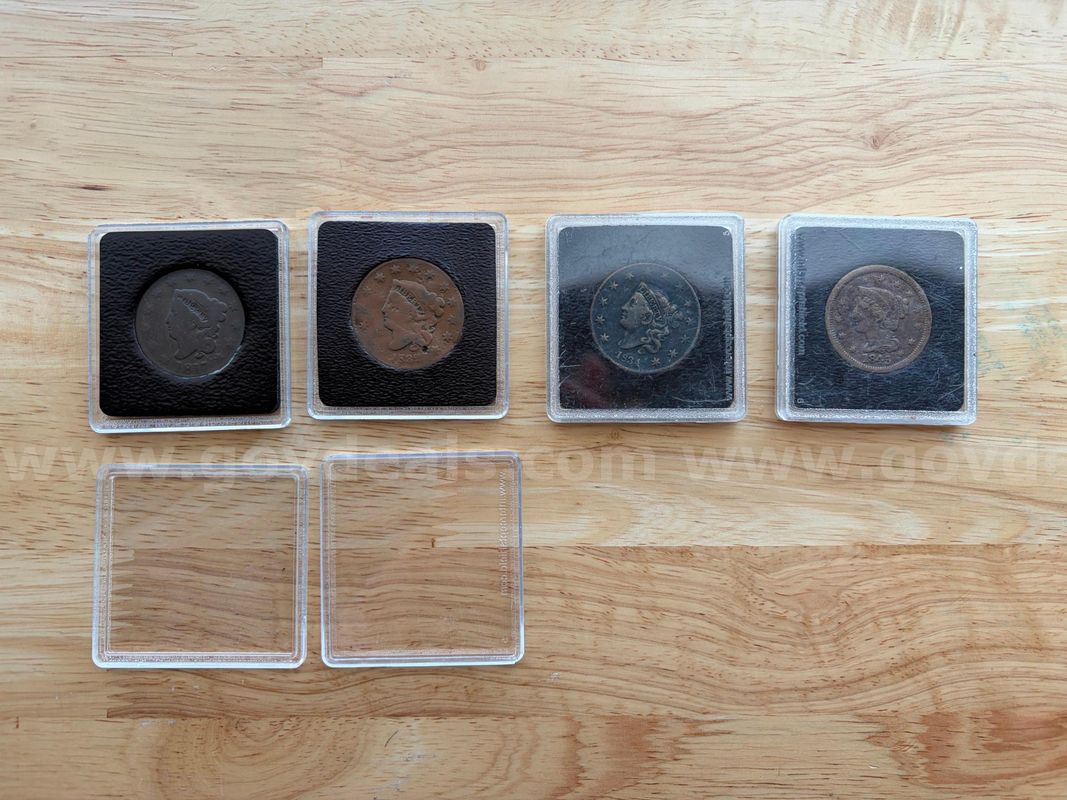 TiDDRs: LOT of 4 (four) US Large Cents: an 1845 Braided Hair cent and 3 (three) Coronet Head cents (diff. years)