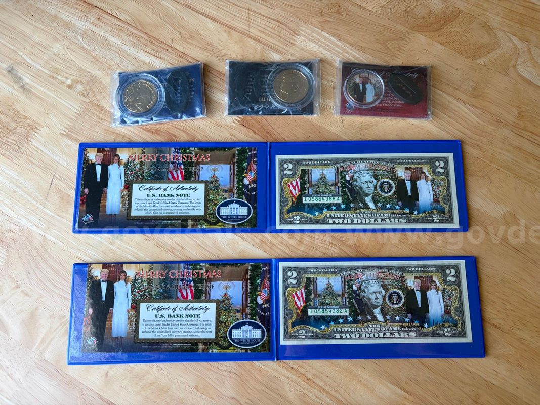 TiDDRs: Donald Trump Commemorative $2 Bank Notes Sets (2) and 3 coins