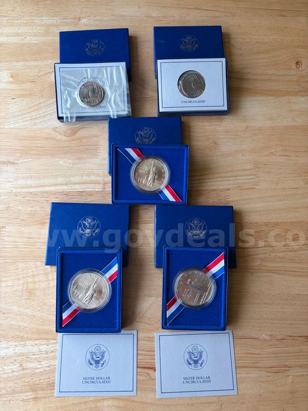 TiDDRs: Five (5) Uncirculated 1986 Commemorative Coins in Boxes (Three are 90% Silver)