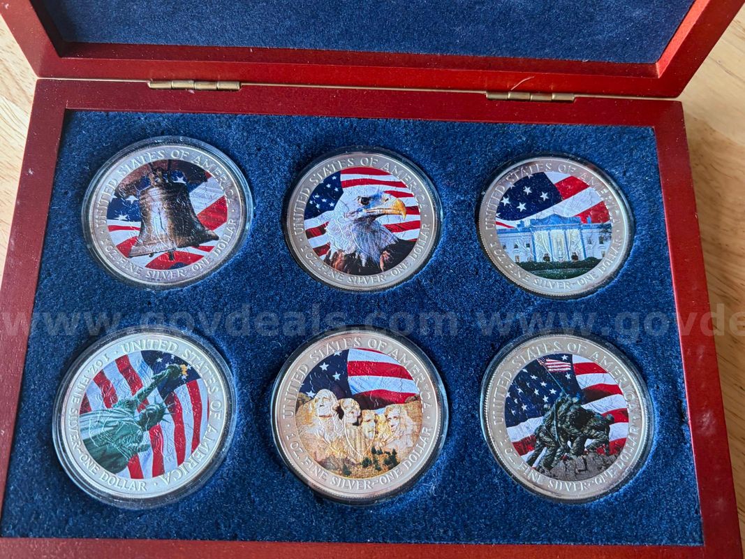 TiDDRs: A 6-coin Patriotic Commemorative Set of American Silver Eagle Dollars, each 1 Troy Ounce of .999 fine silver.