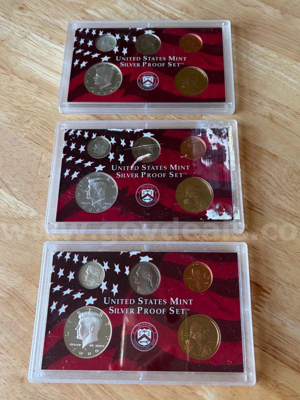 TiDDRs: 3 (Three) Year 2000 U.S. Mint Silver Proof Sets (90% Silver).