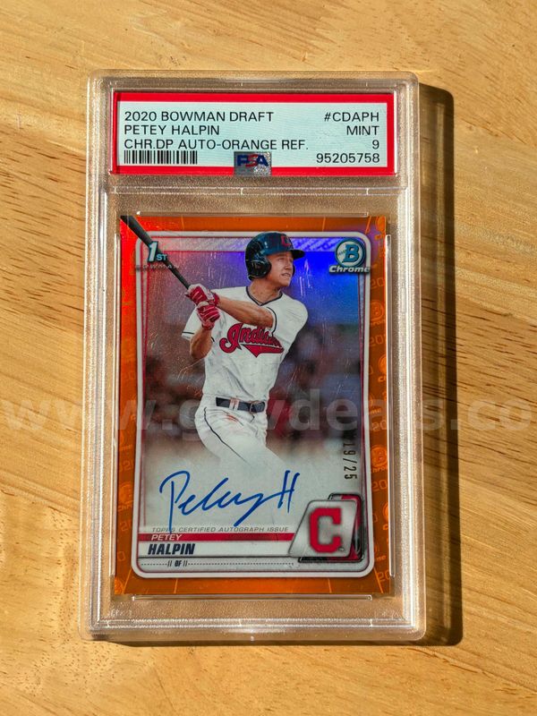 TiDDRs: 2020 Bowman Draft Petey Halpin Orange Refractor Rookie Autograph Baseball Card, PSA Mint 9, 19/25.