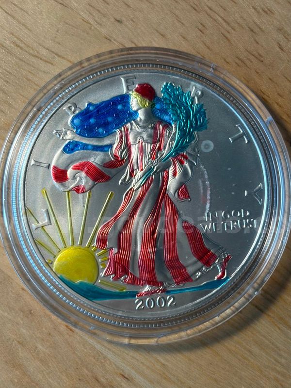 TiDDRs: 2002 Colorized American Silver Eagle 1 oz bullion coin .999 Fine Silver