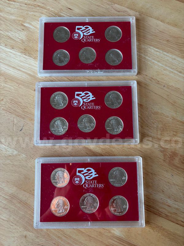 TiDDRs: 3 Sets of 2000 U.S. Mint 50 State Quarters Silver Proof Set. (90% Silver)