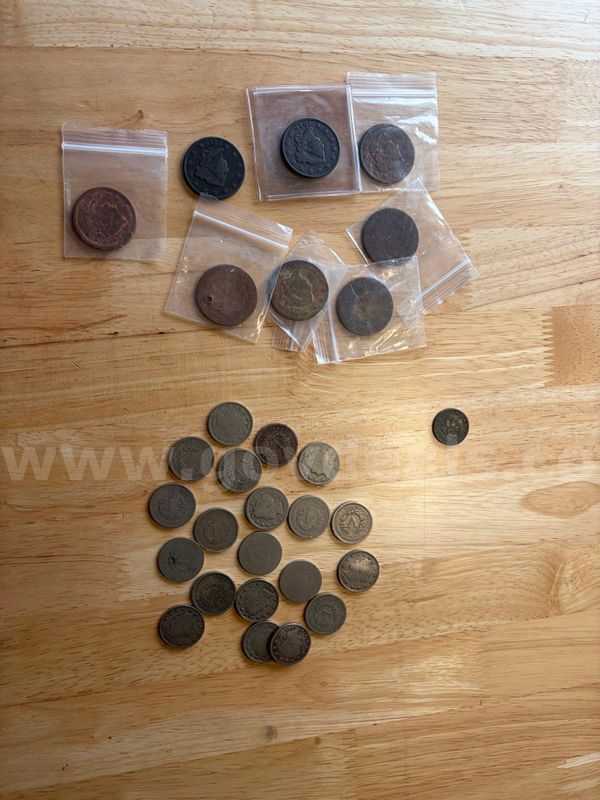 TiDDRs: Various Older USA Coins - Coronet Large Head cents, Liberty nickels with "Cents", a Civil War Army & Navy token