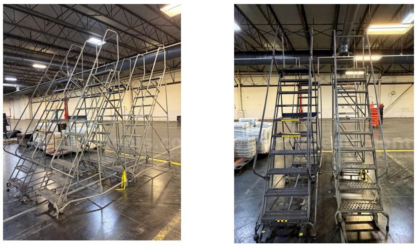 Rolling Ladders qty 2 with left and right handrails built to withstand heavy loads