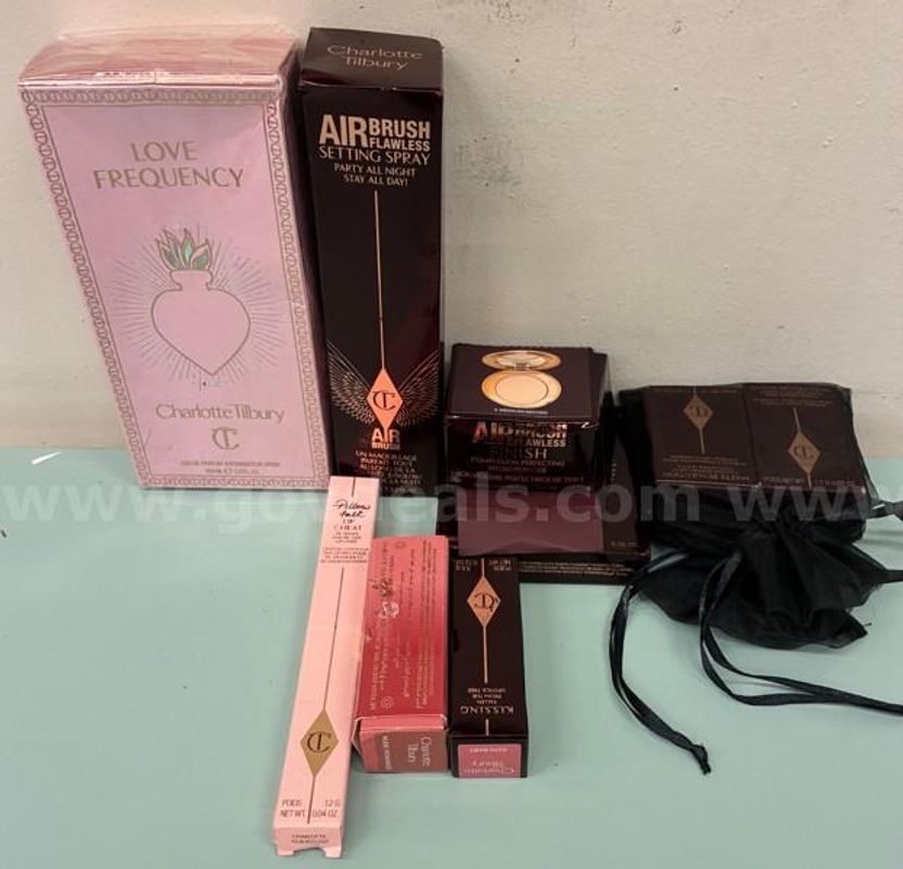 1Charlotte Tilbury Perfume, 1 airbrush, 2 powders, 4 mini lipsticks, 3 lipsticks Condition – unused