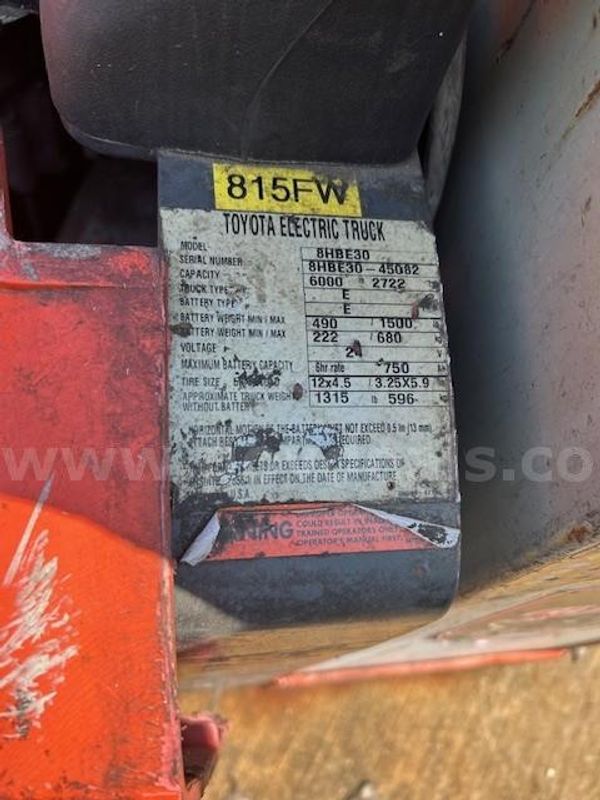 Toyota Electric Pallet Jack 8HBE30 SN 45082 PJ27