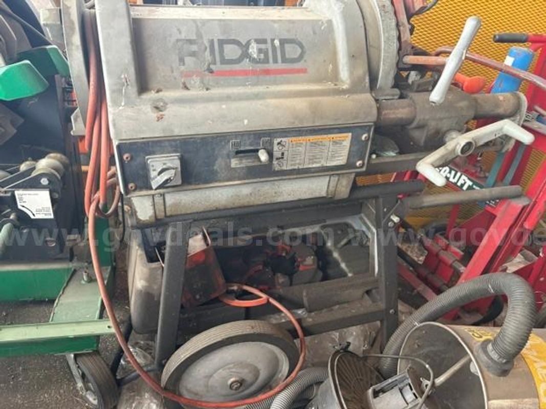 RIDGID Model 1224 Power Threading Machine heavy-duty mounted on a wheeled stand