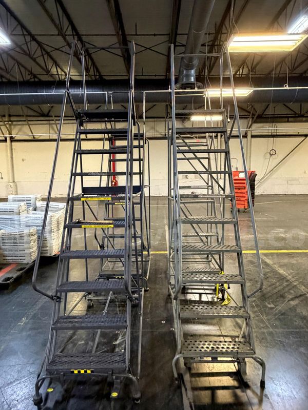 Rolling Ladders Lot #3 qty 2 with left and right handrails built to withstand heavy loads