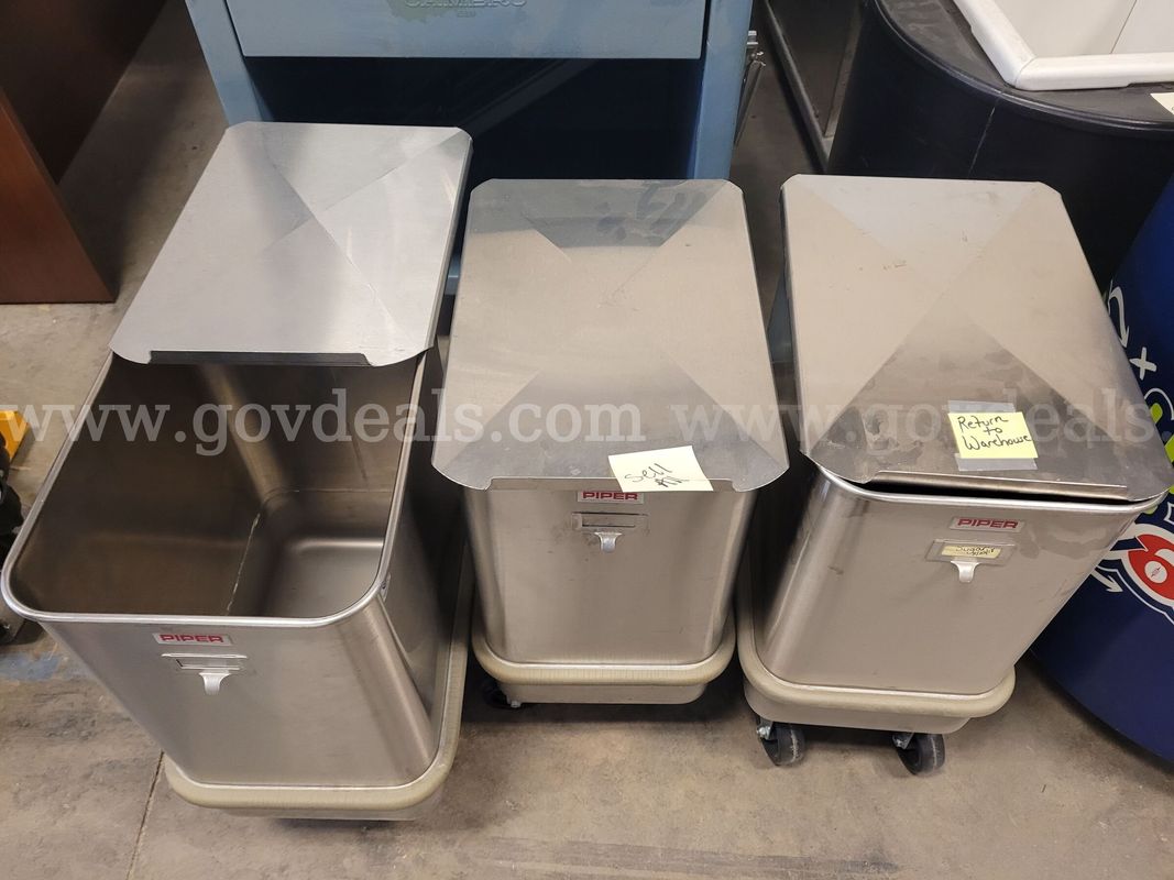 Lot of 3 Piper Stainless Steel Rolling Ingredient Bins