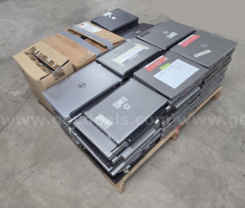 Laptops on 1 pallet, mixed models. All hard drives removed. All used. Misc power-bricks included.
