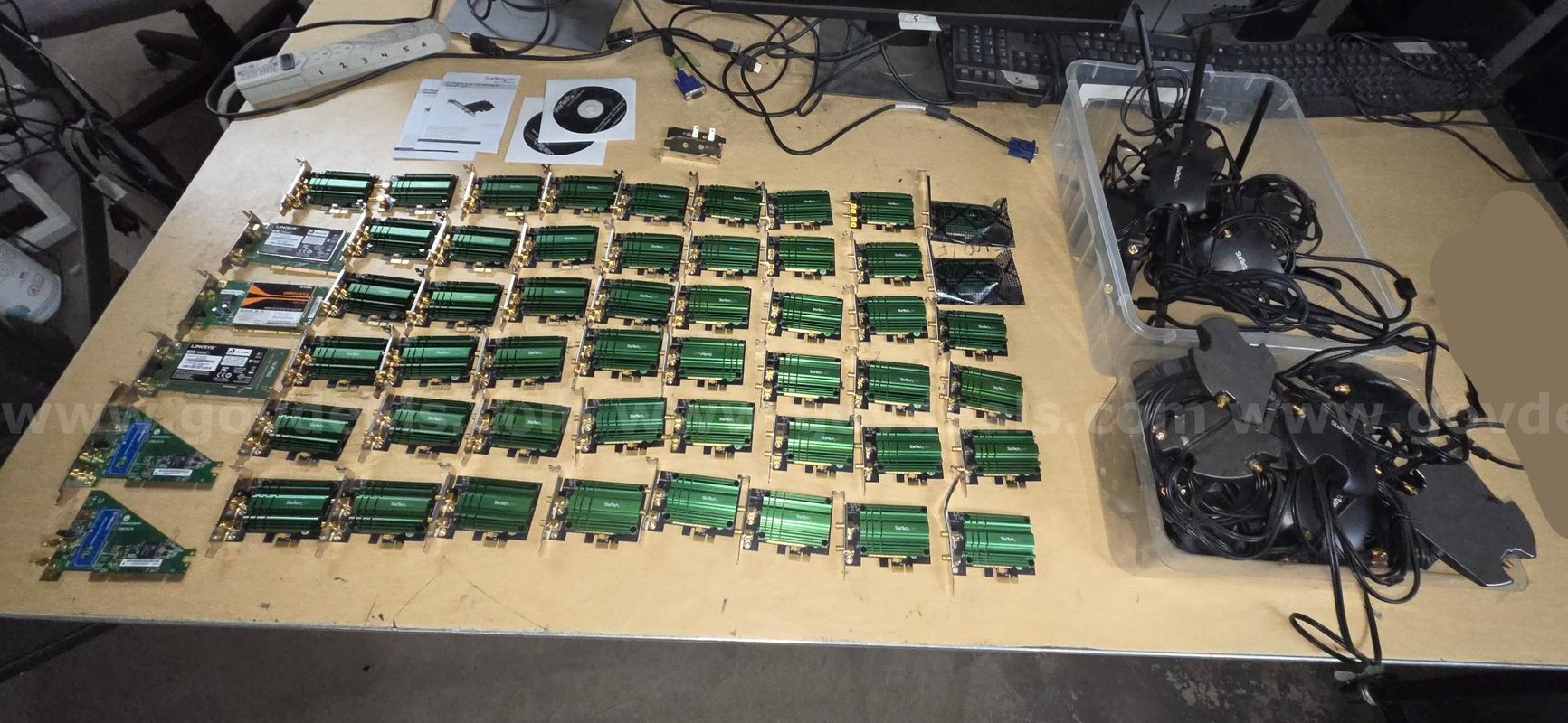 WiFi cards for desktops, internal PCIe x1 lane with seperate antenna mounts. Most missing their antenna arms!