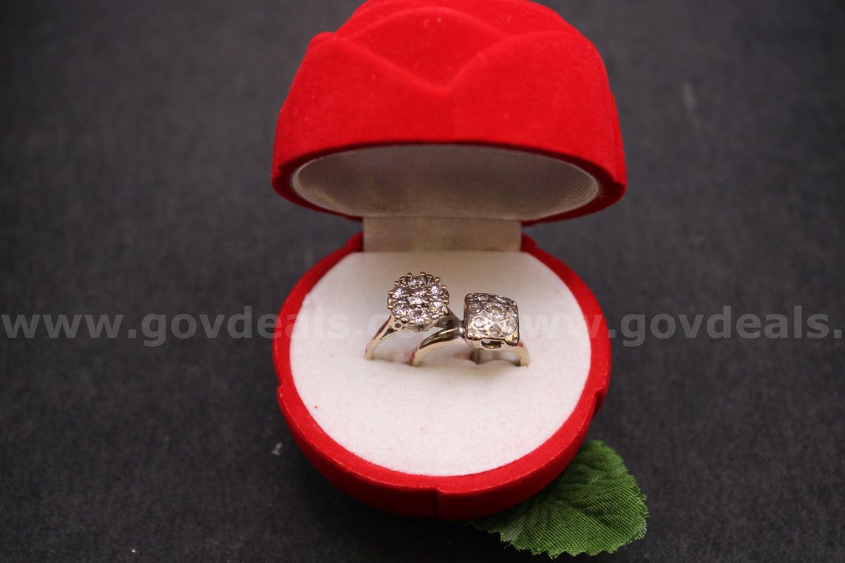 Lot of Silver Colored Rings with Clear Stones w/Box
