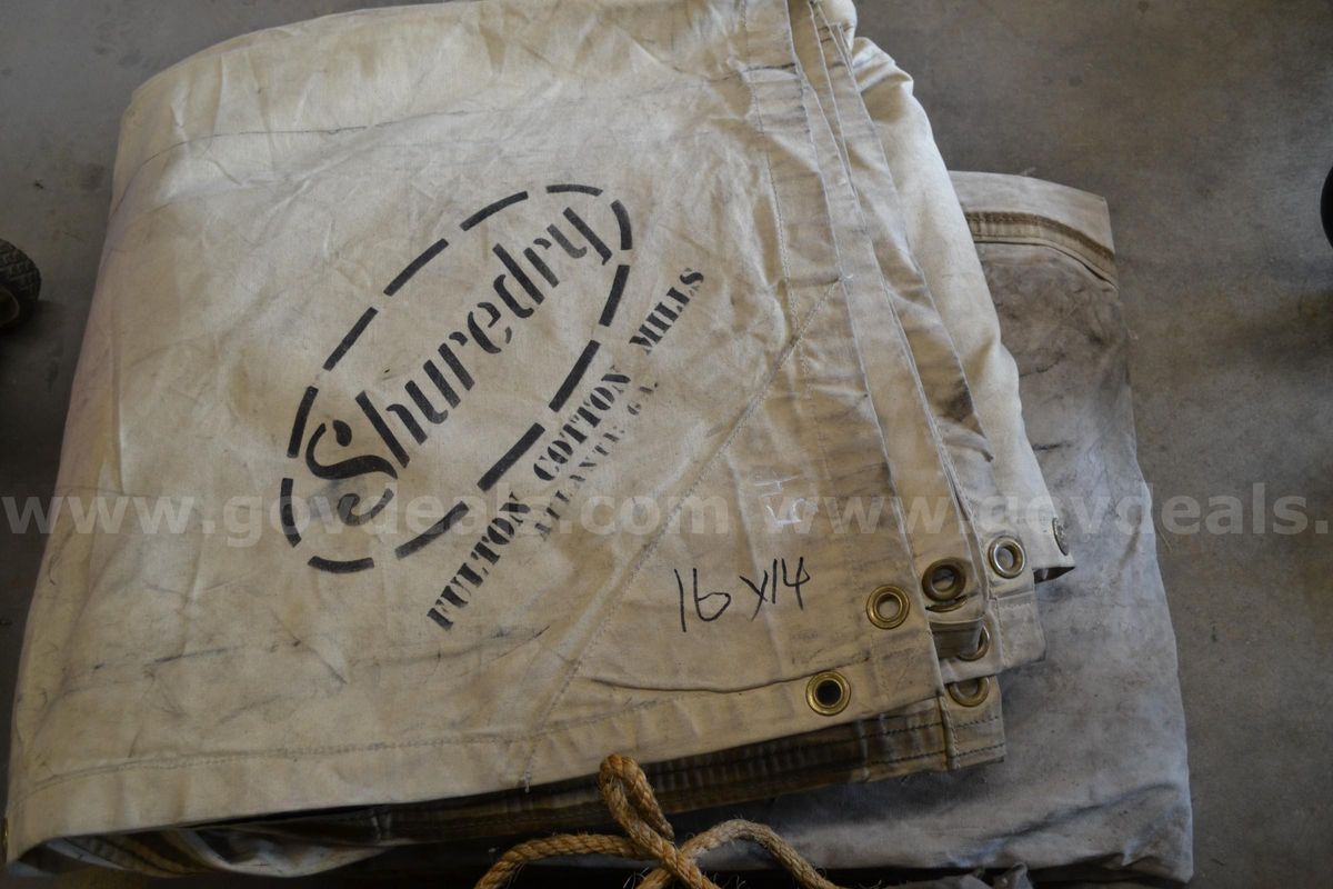 Lot to include Two (2) 16' x 14' canvas tarps