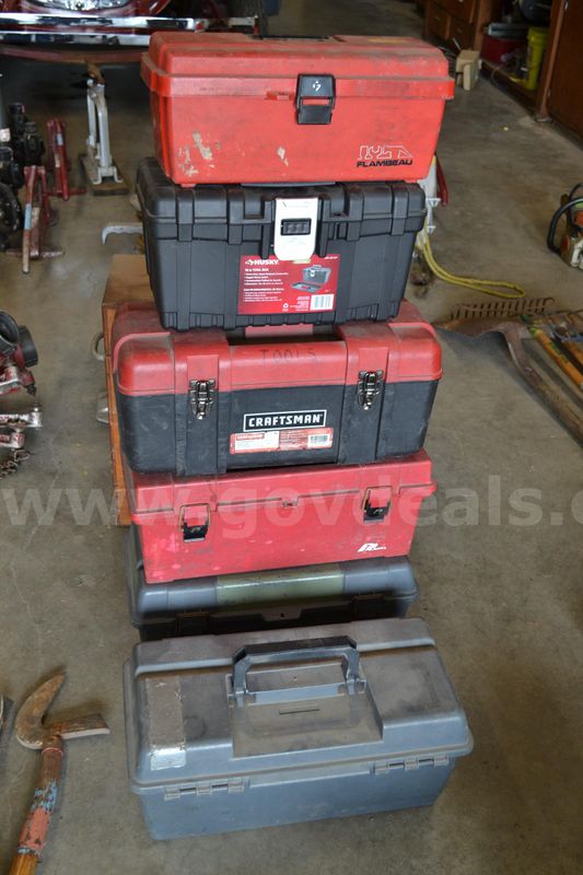 Lot to include Six (6) plastic tool boxes
