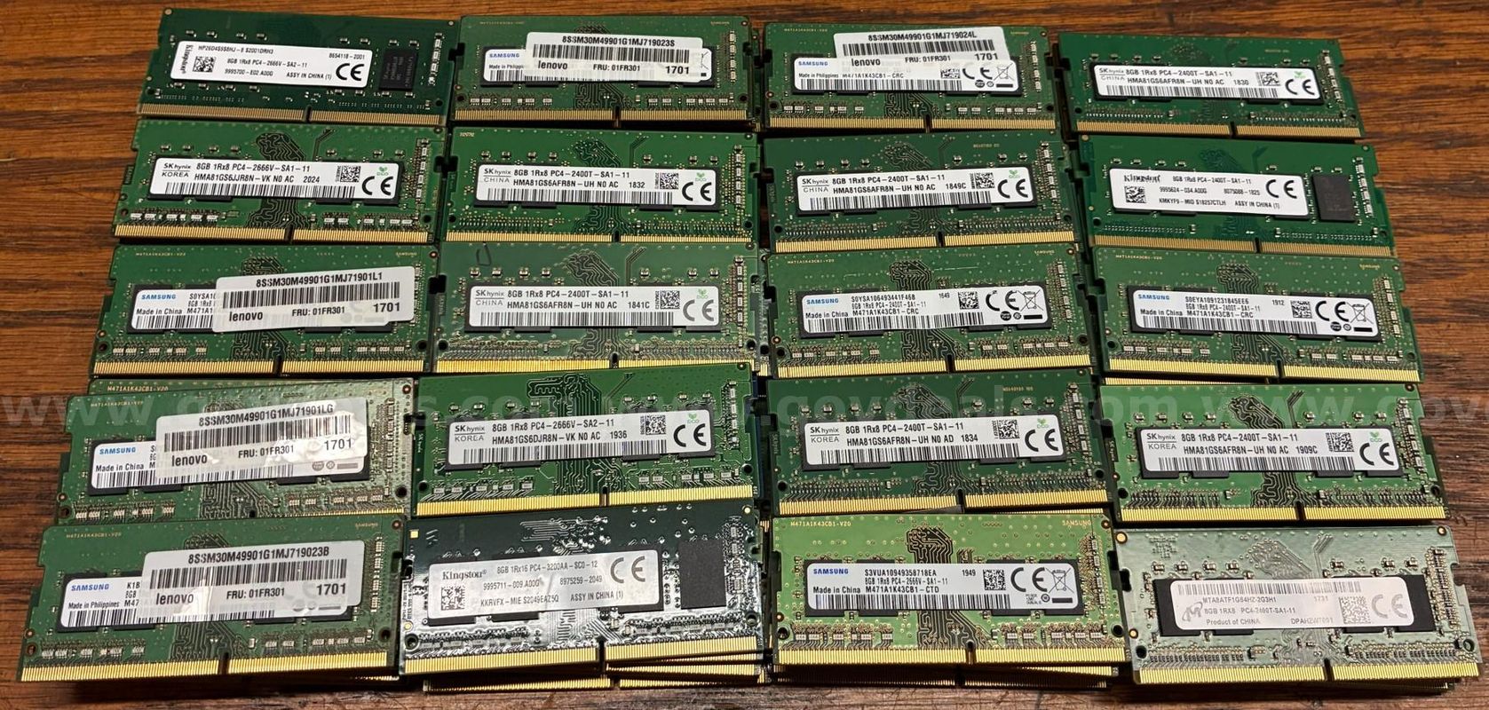 Lot of 100 used 8GB SODIMM RAM - Samsung, Kingstown, SK hynix, and Micron