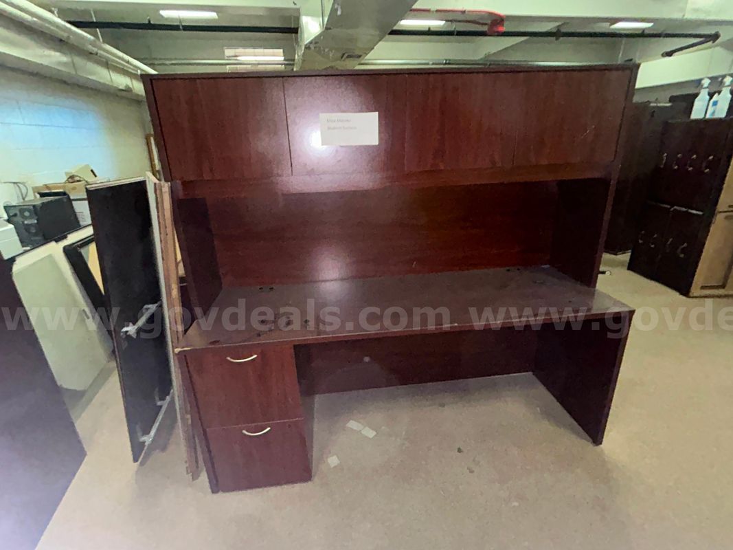 Lot of Various Red Oak Office Desks and Cabinets