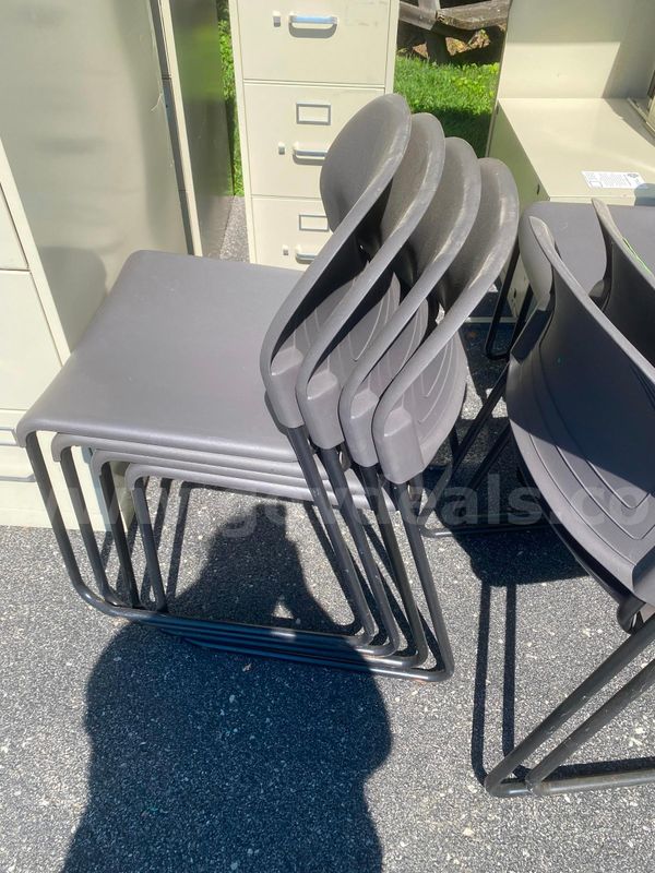 Chairs, stationary (lot of 27), Office rolling chair (lot of 1), Metal hutch with light (lot of 2)