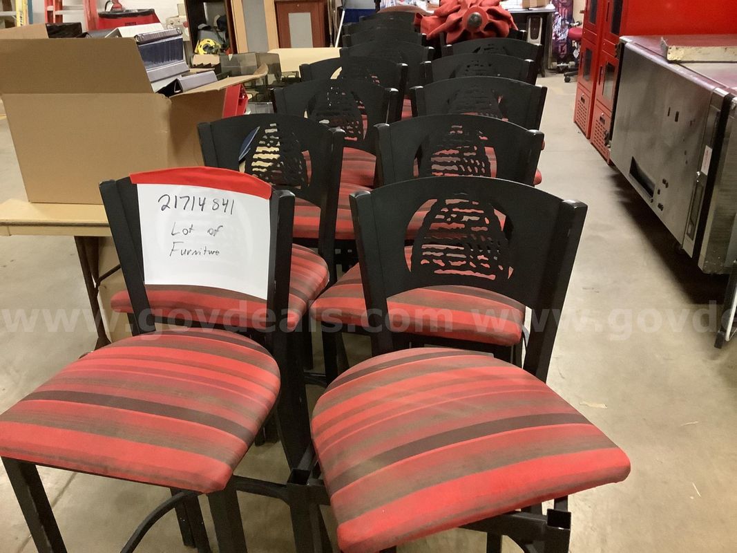 Lot of stools, chairs and umbrellas
