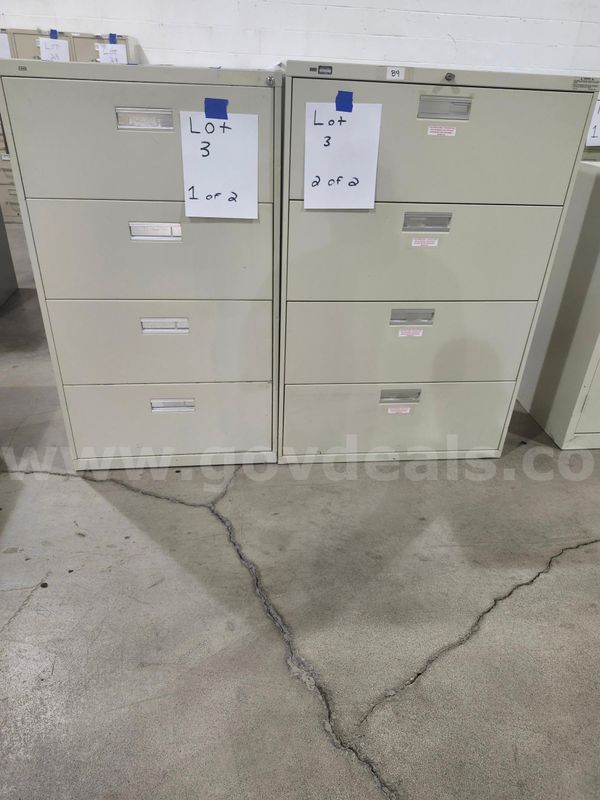 Lot of 2 - 4-Drawer File Cabinets (NO KEYS) 30"x51x18.5" & 36"x53x19"