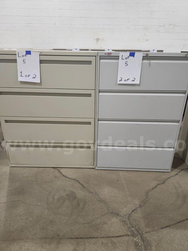 Lot of 2 - 4 Drawer Filing Cabinets (NO KEYS) 42"x53"x19" & 36"x53"x19"