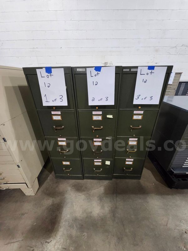 Lot of 3 - 4 Drawer Filing Cabinets (NO KEYS) 15"x52"x27"