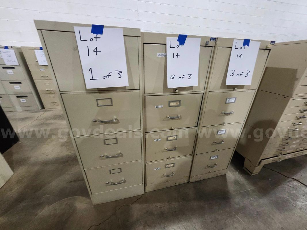 Lot of 3 - 4 Drawer Filing Cabinets (NO KEYS) 18 1/4"x52"x27"