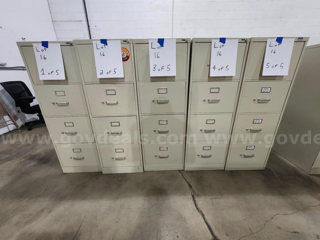 Lot of 5 - 4 Drawer Filing Cabinets (NO KEYS) 18"x52"x28 1/2"